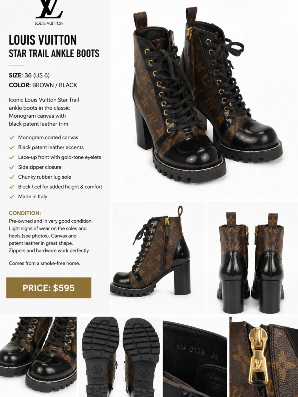 Louis Vuitton Monogram Star Trail Ankle Boots in Brown and Black